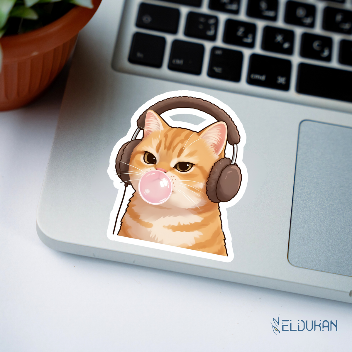 Cat with gum sticker
