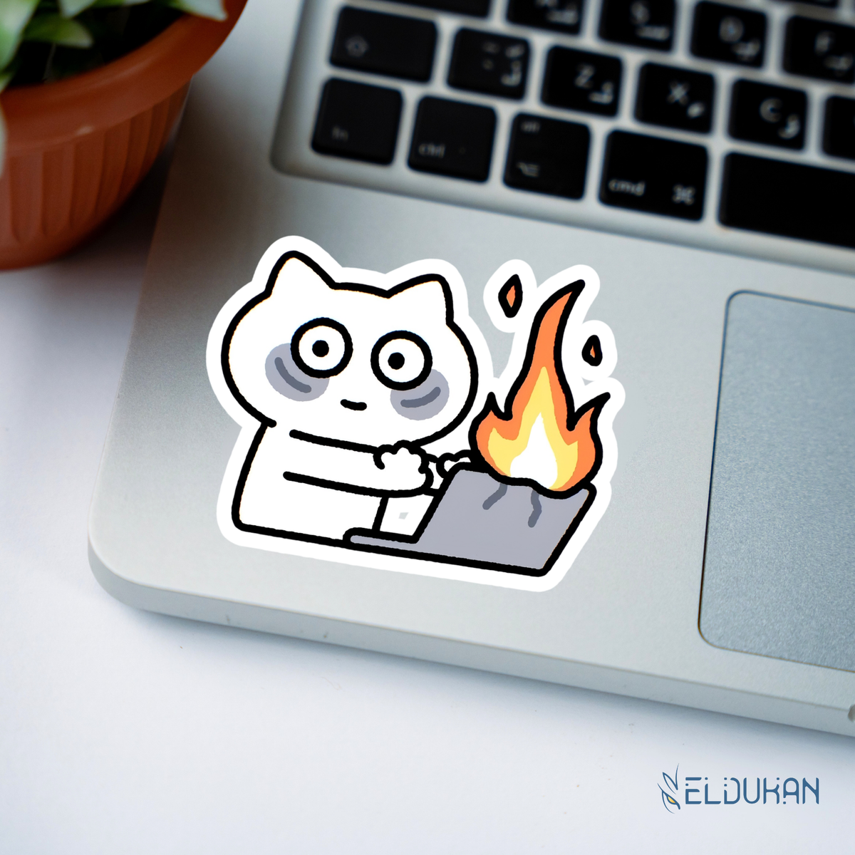 Laptop on fire sticker