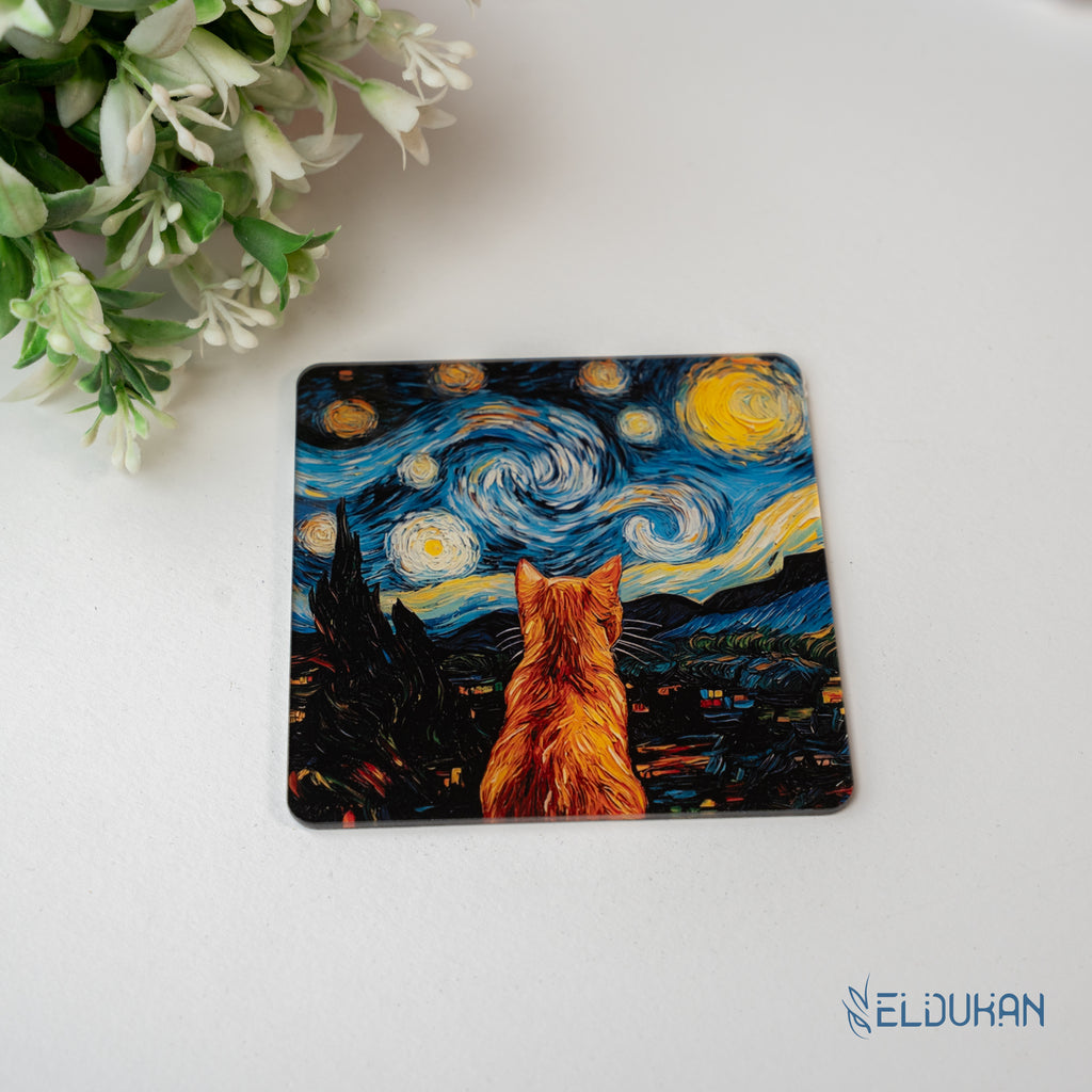 Starry night cat Acrylic coaster