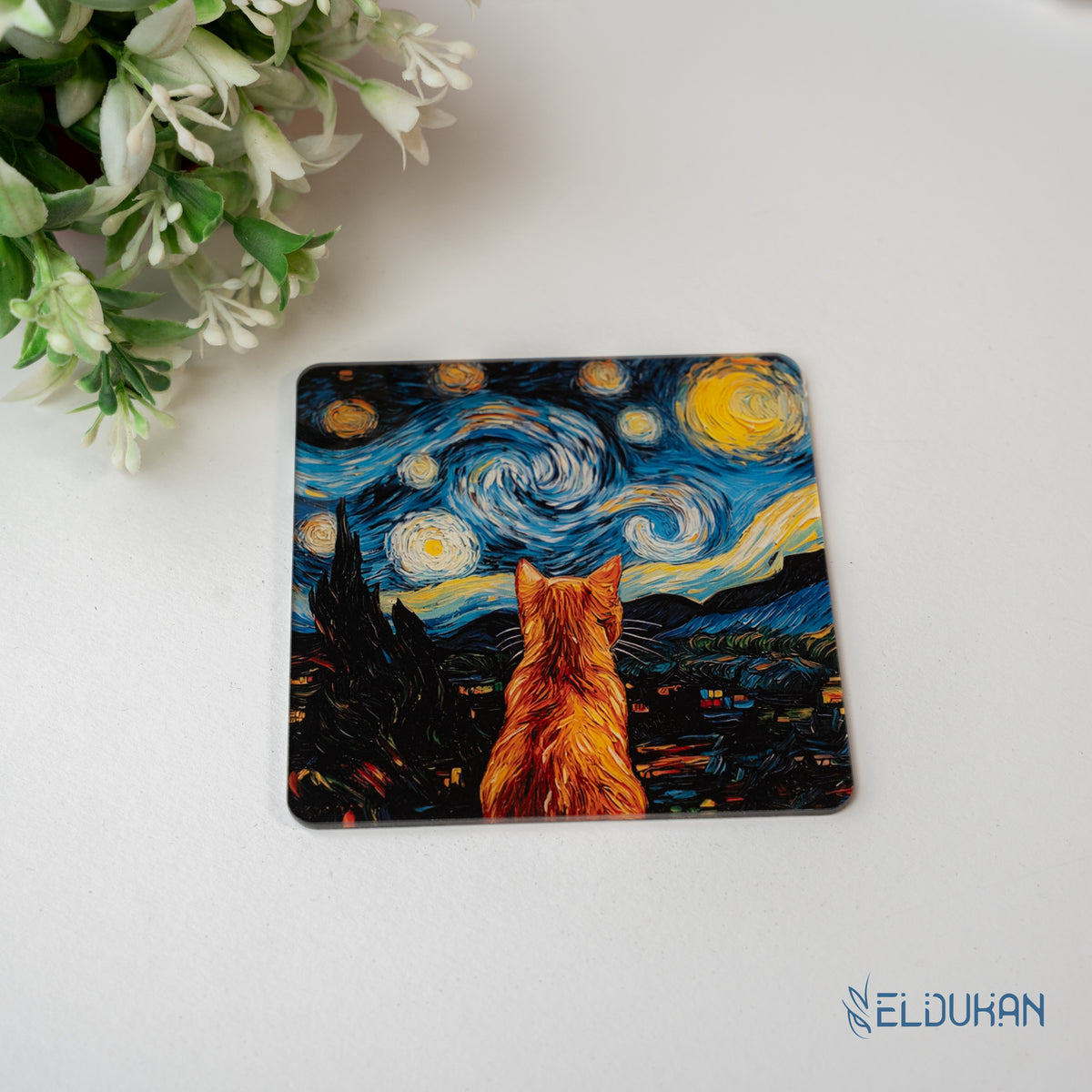 Starry night cat Acrylic coaster