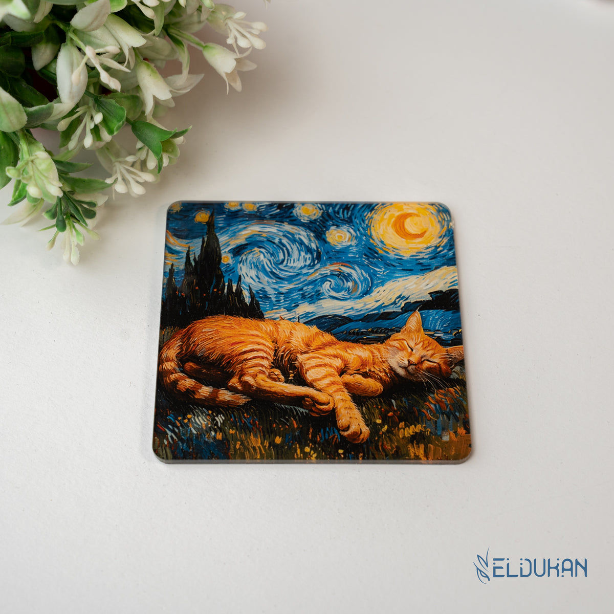 Starry night cat Acrylic coaster