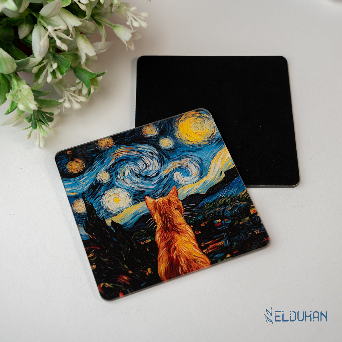 Starry night cat Acrylic coaster